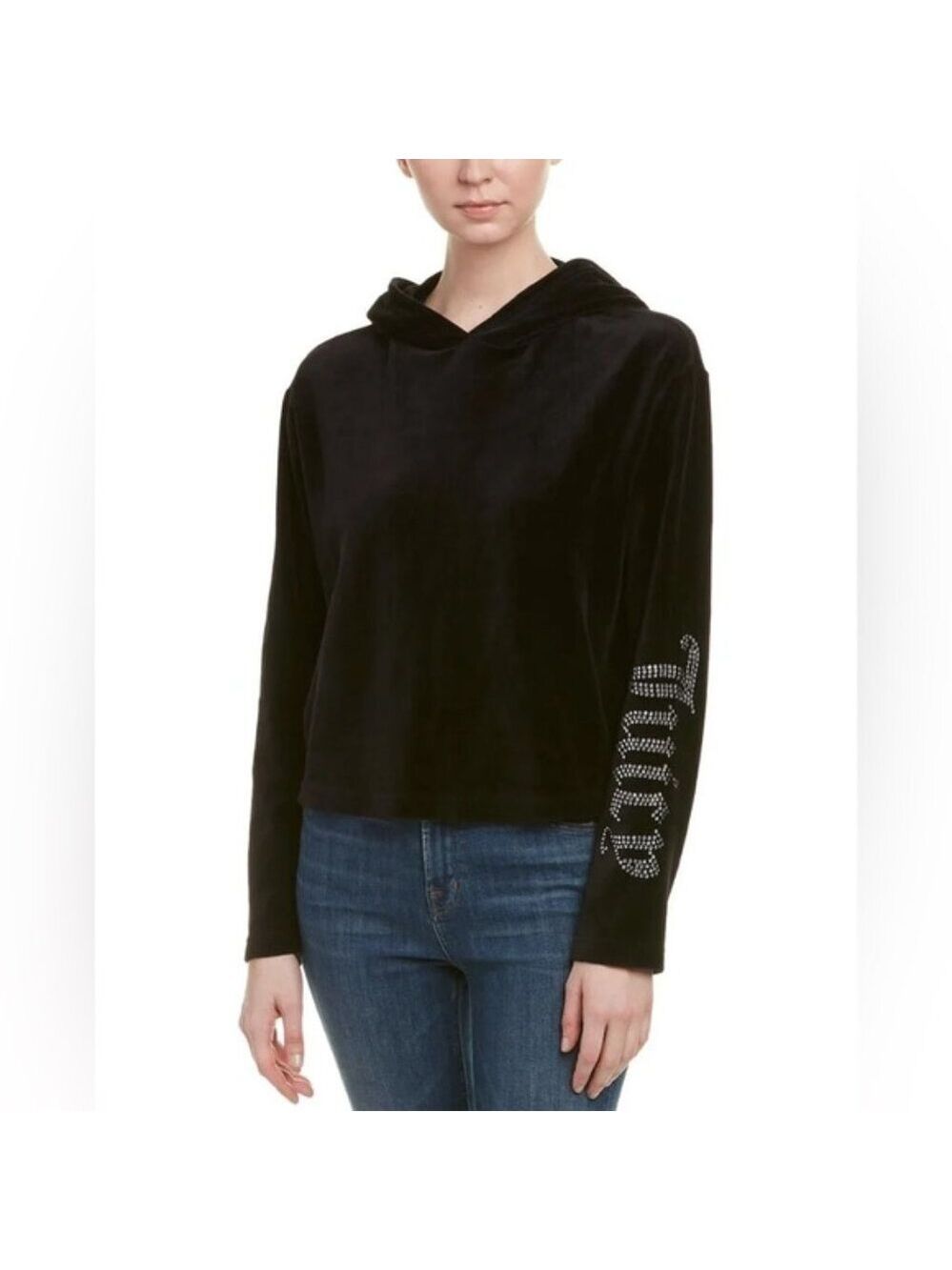 Juicy Couture Black Label Womens Velour Embellished Hoodie Size Small